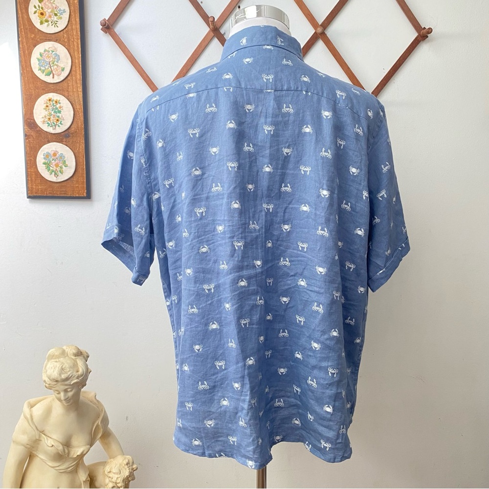 Saks Fifth Avenue Linen Crab Print Button Up Shirt - Picture 4 of 13